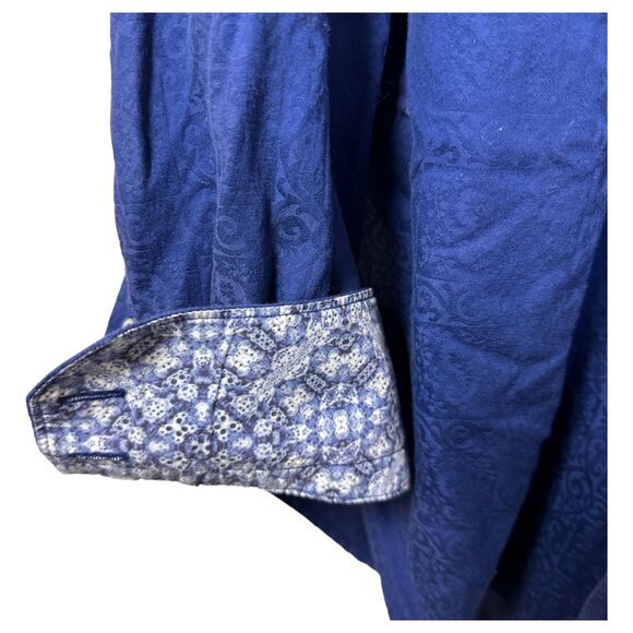 Robert Graham Navy Blue Embossed Classic Fit Long Sleeve Button Down Shirt XL - Picture 4 of 5